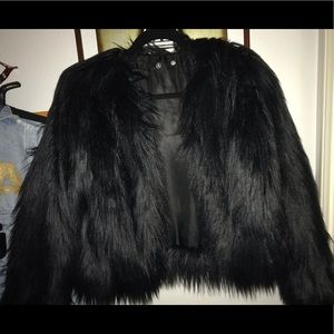Black faux fur coat